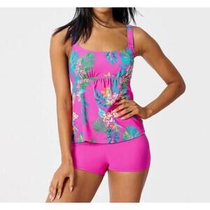 Kim Gravel x Swimsuits For All Scoop Neck Tankini Set w Bike Shorts Size 14 Pink